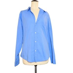 Frank & Eileen Barry Blue Blouse Featherweight Button Down Top Medium